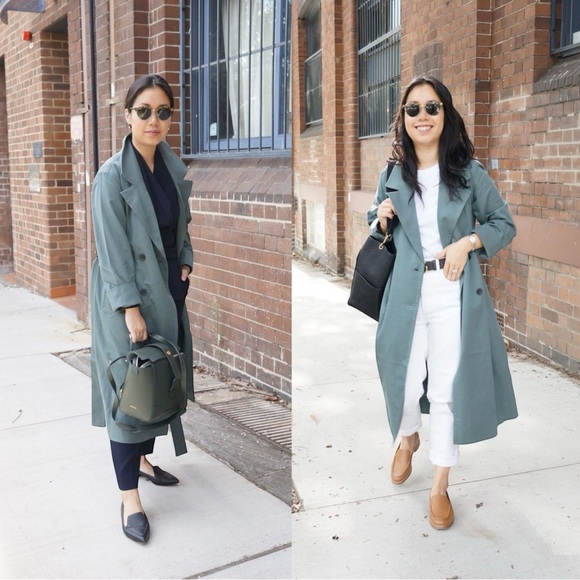 Everlane NWT The Gathered Drape Trench Coat Slate Grey XL Preppy Fall Warm - Picture 5 of 15